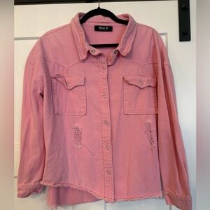 Blue B Women's Pink Distressed Rayon Jean Jacket